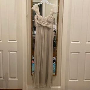 NWT AMSALE champagne bridesmaid dress. Fabric is crinkle chiffon.